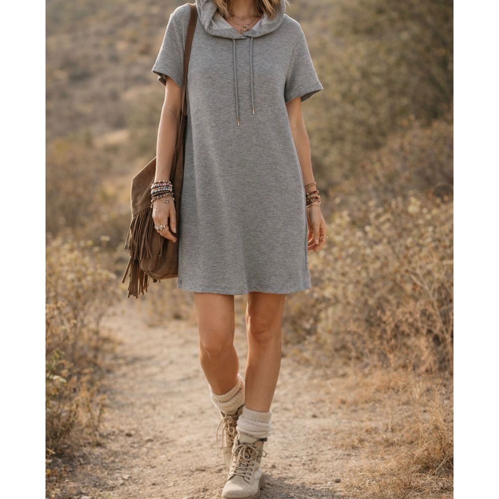 Calvin Klein XL Womens Gray Hooded Drawstring Sweatshirt Dress Streetwear Casual